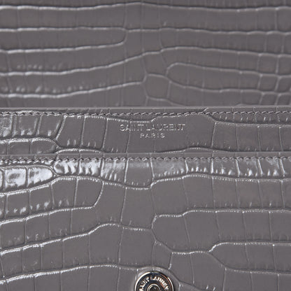 Saint Laurent Calfskin Crocodile Embossed Medium Monogram Sunset Fog 7 of 11