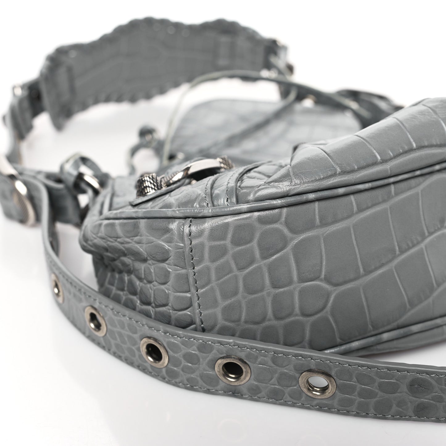 Extra Supple Calfskin Crocodile Embossed XS Le Cagole Shoulder Bag Balenciaga Grey