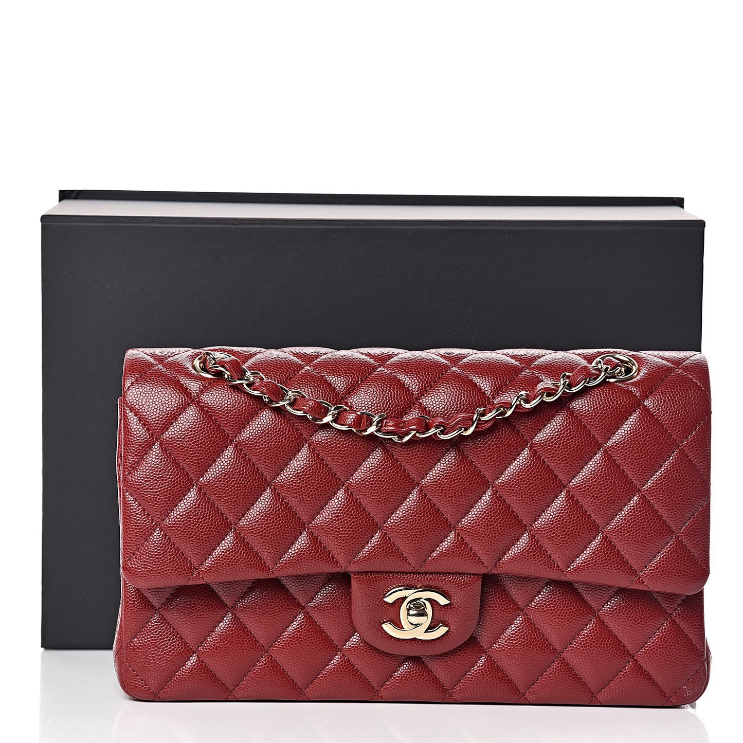 Iridescent Caviar Quilted Medium Double Flap Burgundy