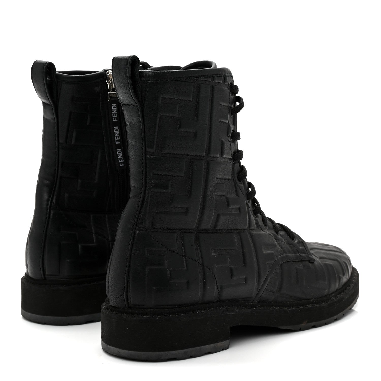 Fendi Nappa FF Embossed Womens Biker Boots 39.5 Black 5 of 10