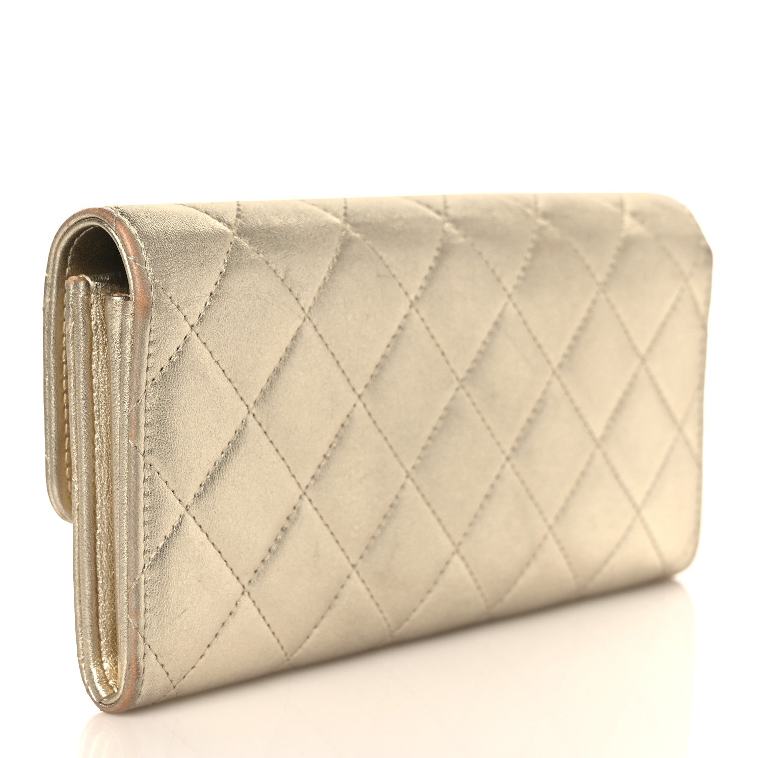 Chanel Metallic Lambskin Quilted Large Gusset Flap Wallet Gold 2 of 10