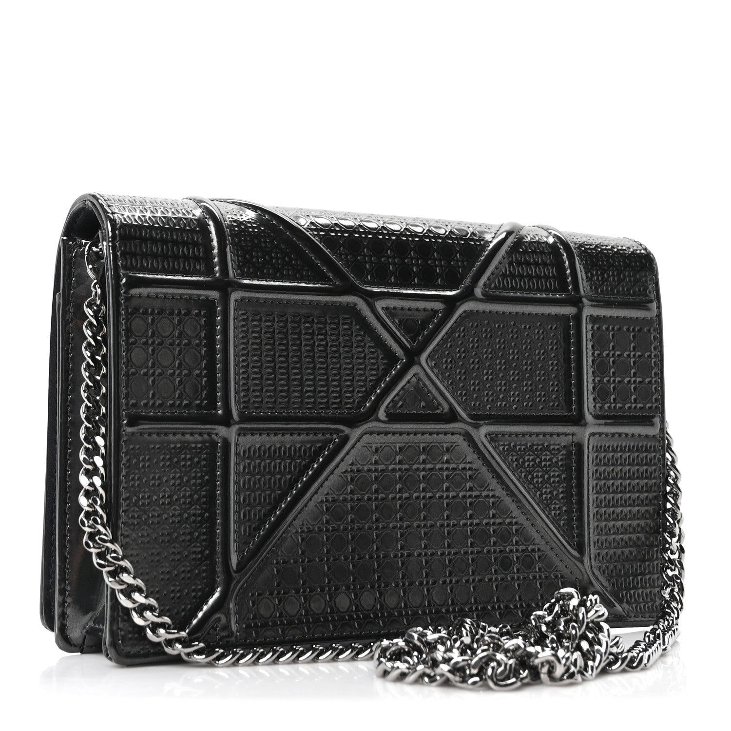 Christian Dior Metallic Patent Micro-Cannage Diorama Wallet on Chain Pouch Onyx Black 3 of 10