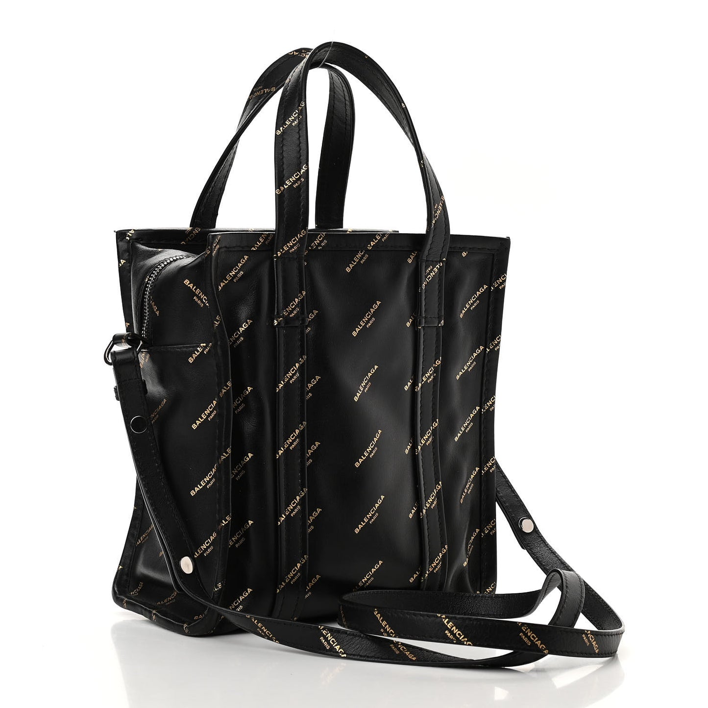 Calfskin Allover Logo XS Bazar Shopper Tote Black Gold