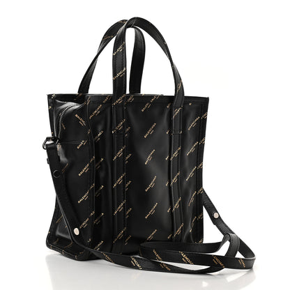 Balenciaga Calfskin Allover Logo XS Bazar Shopper Tote Black Gold 3 of 10