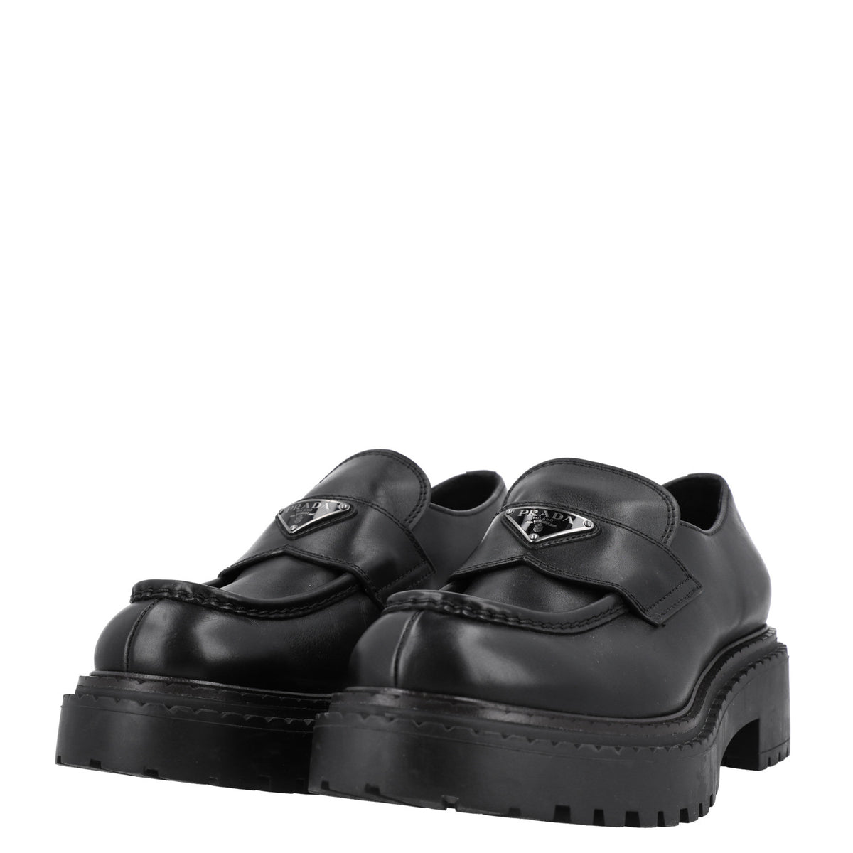 Spazzolato Metal Triangle Logo Mens 35mm Loafers 9 Black