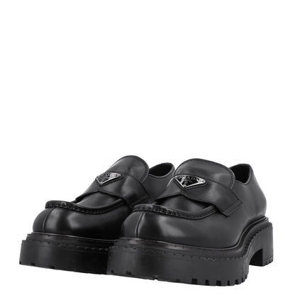 Prada Spazzolato Metal Triangle Logo Mens 35mm Loafers 9 Black 4 of 11