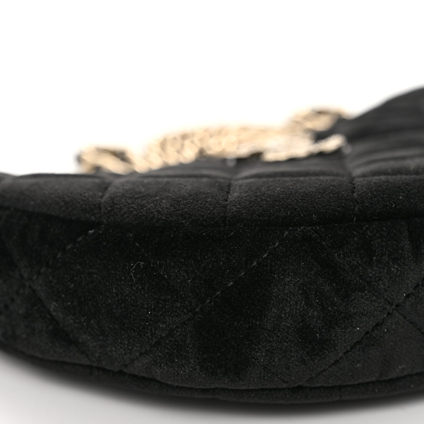 Velvet Crystal Quilted Chain Hobo Black