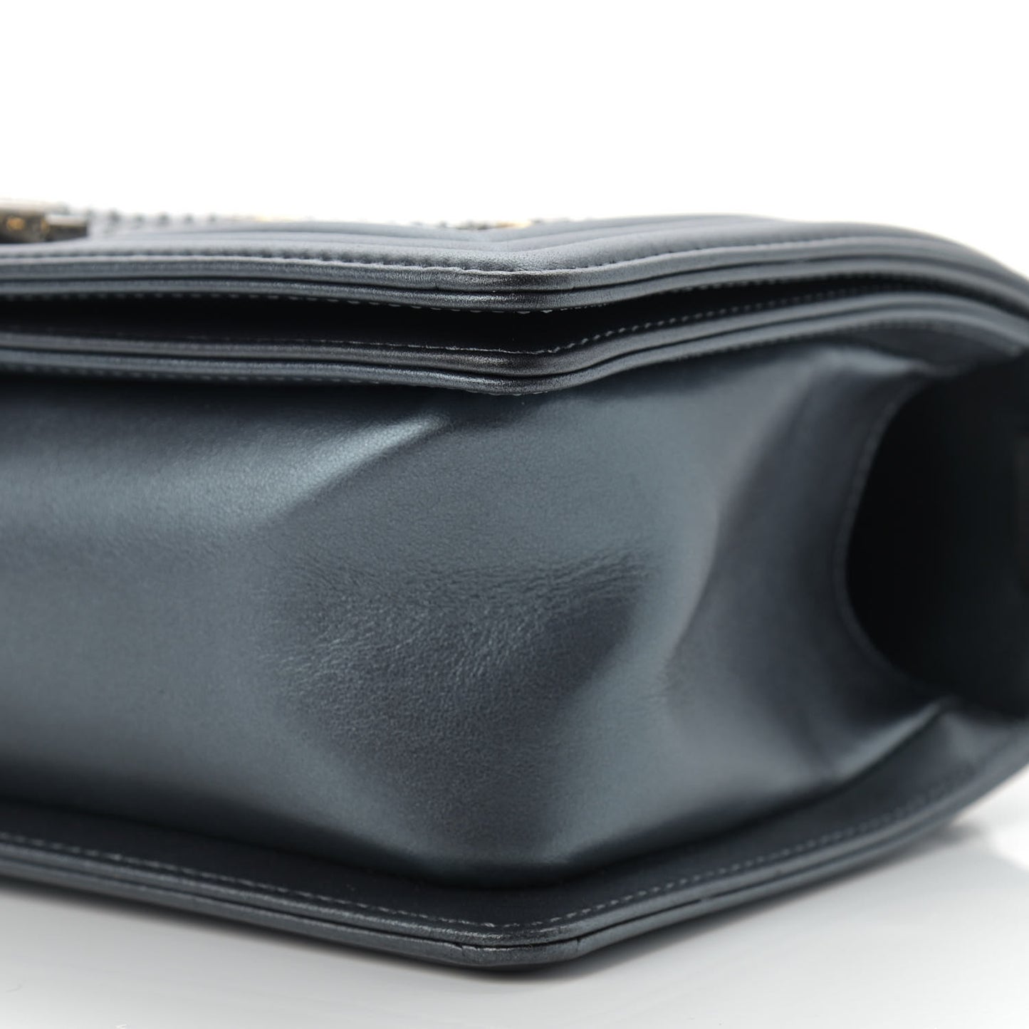 Metallic Calfskin Crystal Medium Boy Flap Dark Silver