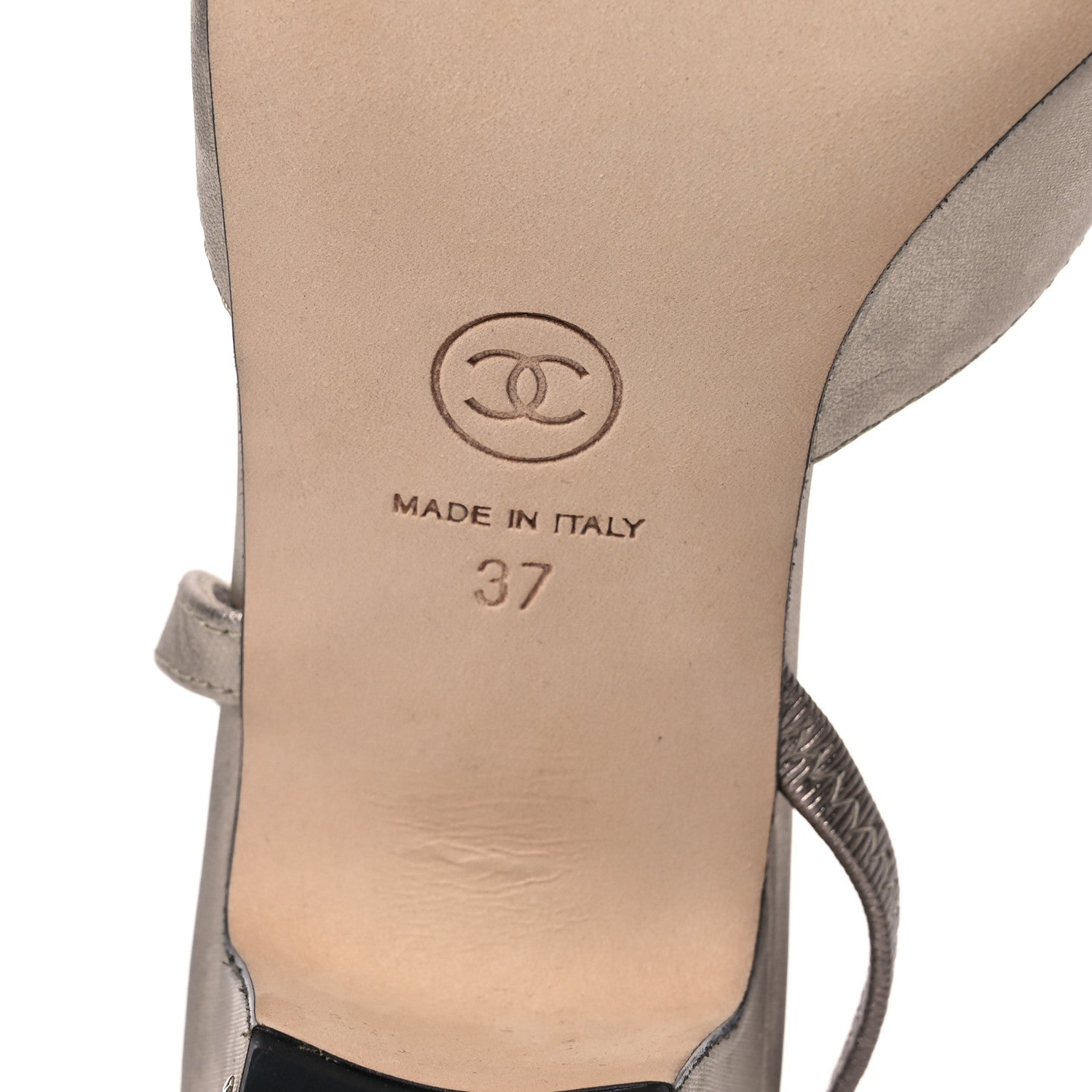 Chanel Laminated Lambskin Grosgrain Cap Toe CC Slingback Pumps 37 Copper Black 7 of 12