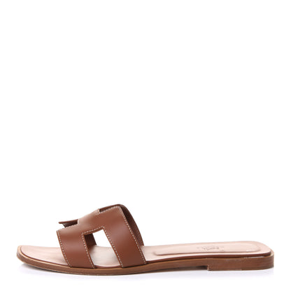 Hermes Box Calfskin Oran Sandals 40 Gold 1 of 10