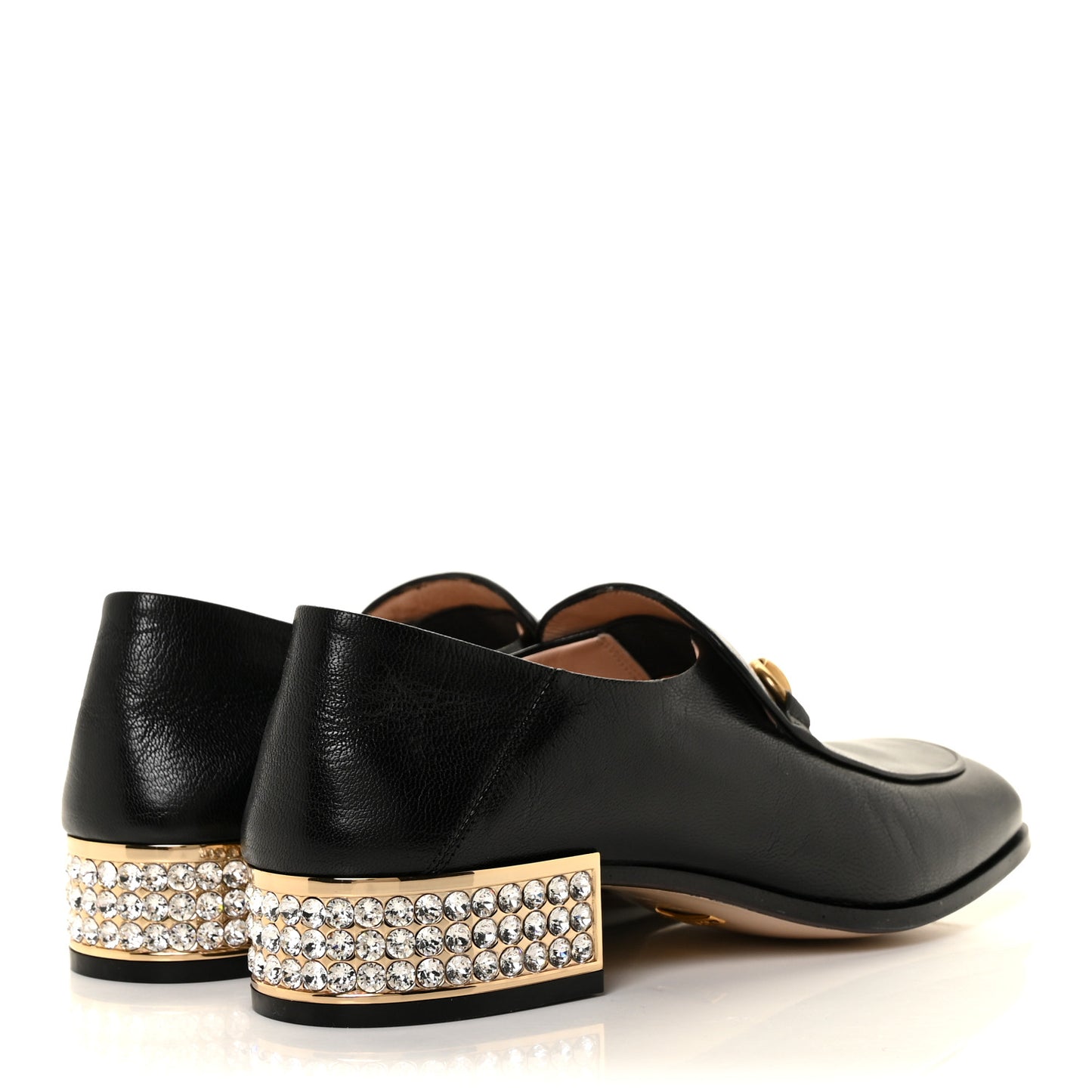 Goatskin Crystal Womens Horsebit Loafers 36.5 Black