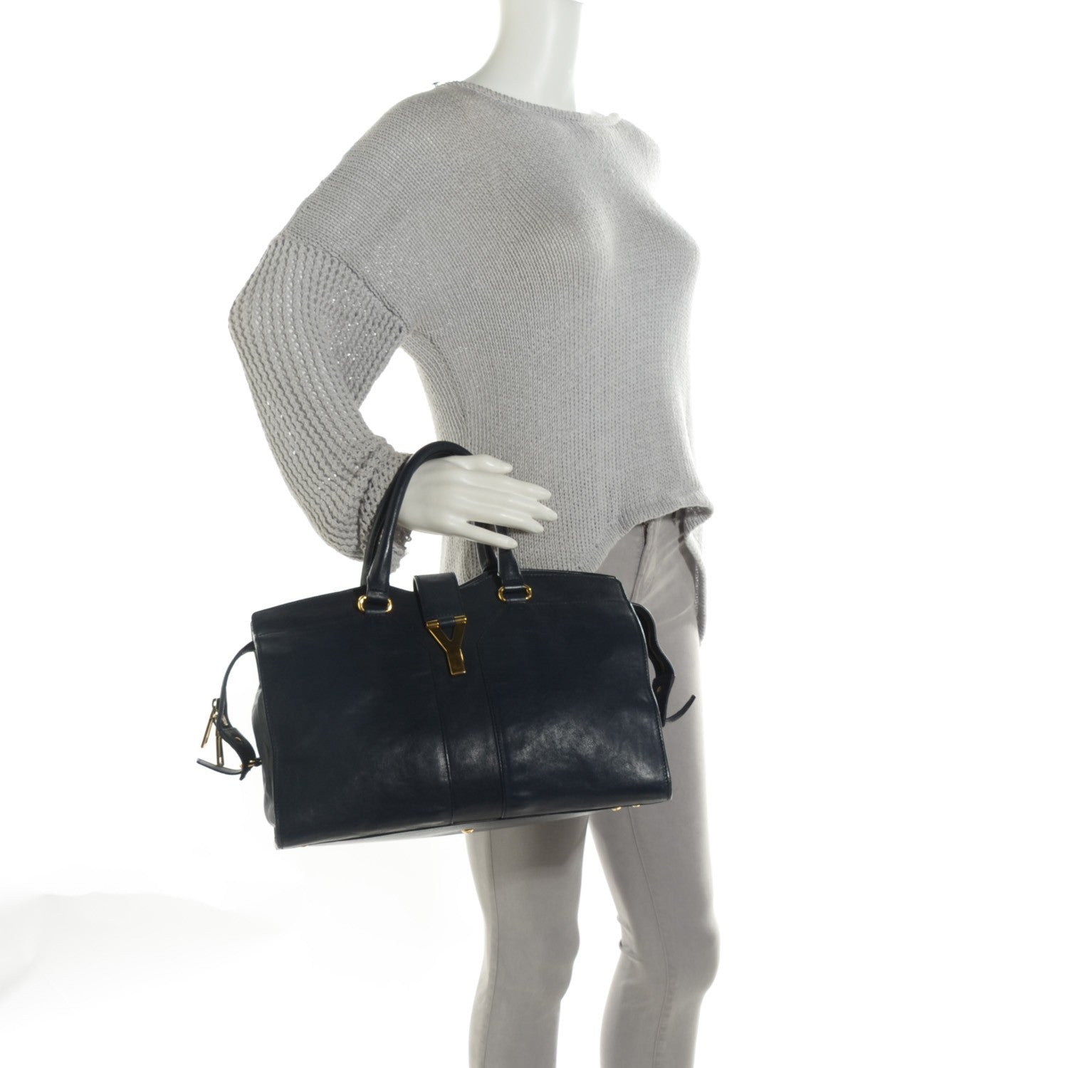 Saint Laurent Sheepskin Medium Cabas Chyc Navy 2 of 7