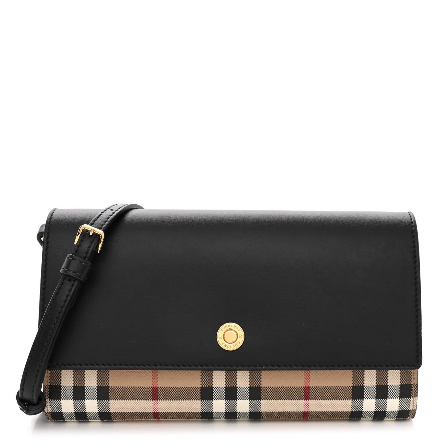 Calfskin Vintage Check Hannah Wallet with Detachable Strap Black