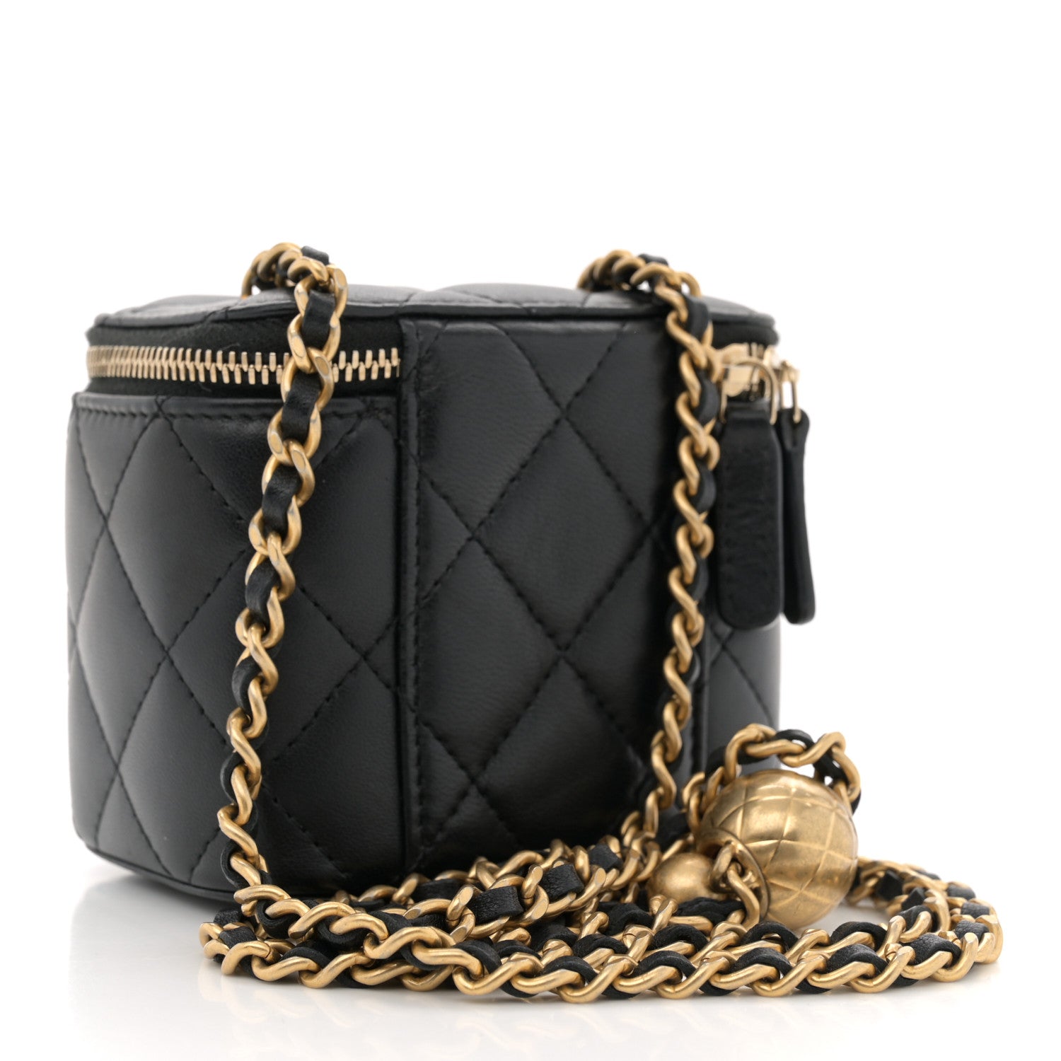 Chanel Lambskin Quilted Mini Pearl Crush Vanity Case With Chain Black 3 of 11