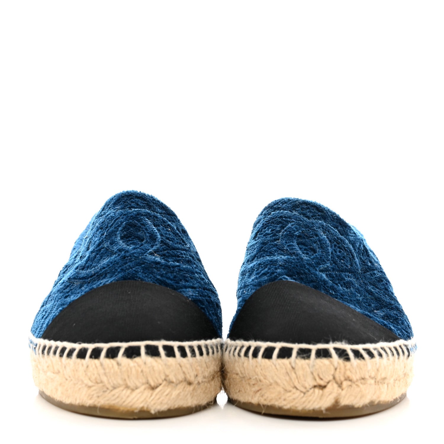 Chanel Velvet Grosgrain Quilted Camellia CC Espadrilles 37 Navy Black 2 of 13