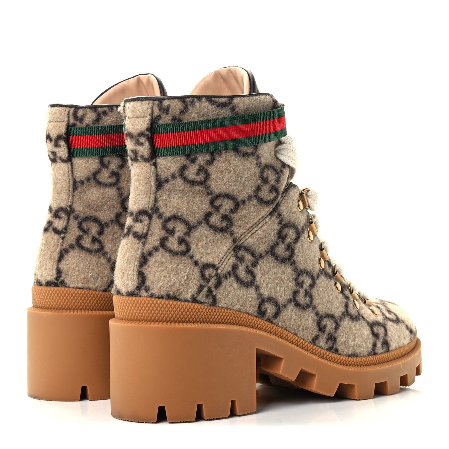 Gucci Covered Wool GG Monogram Womens Lace Up Combat Ankle Boots 39 Beige Ebony Black 4 of 12