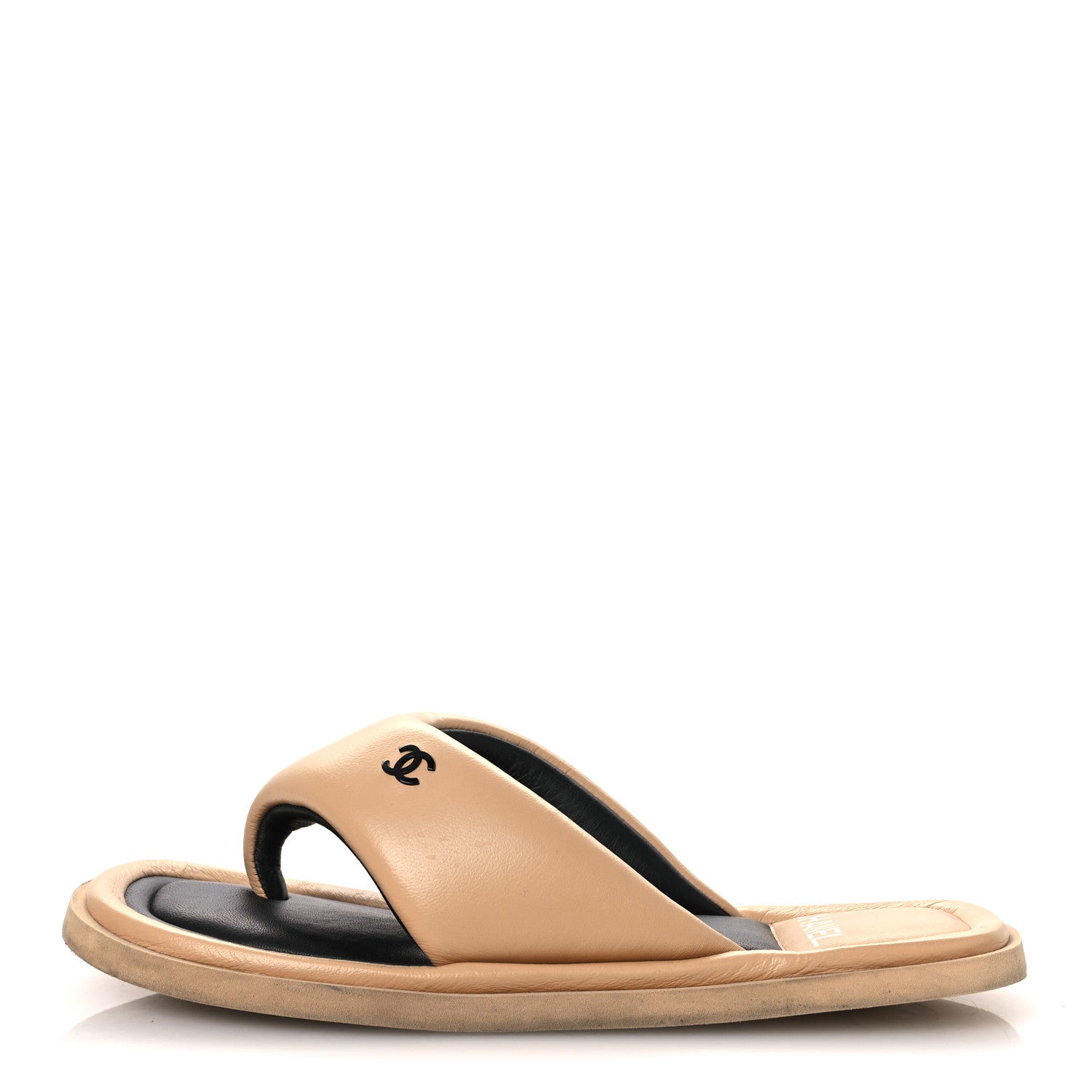 Chanel Lambskin Padded Pool Thong Sandals 40 Beige 1 of 12