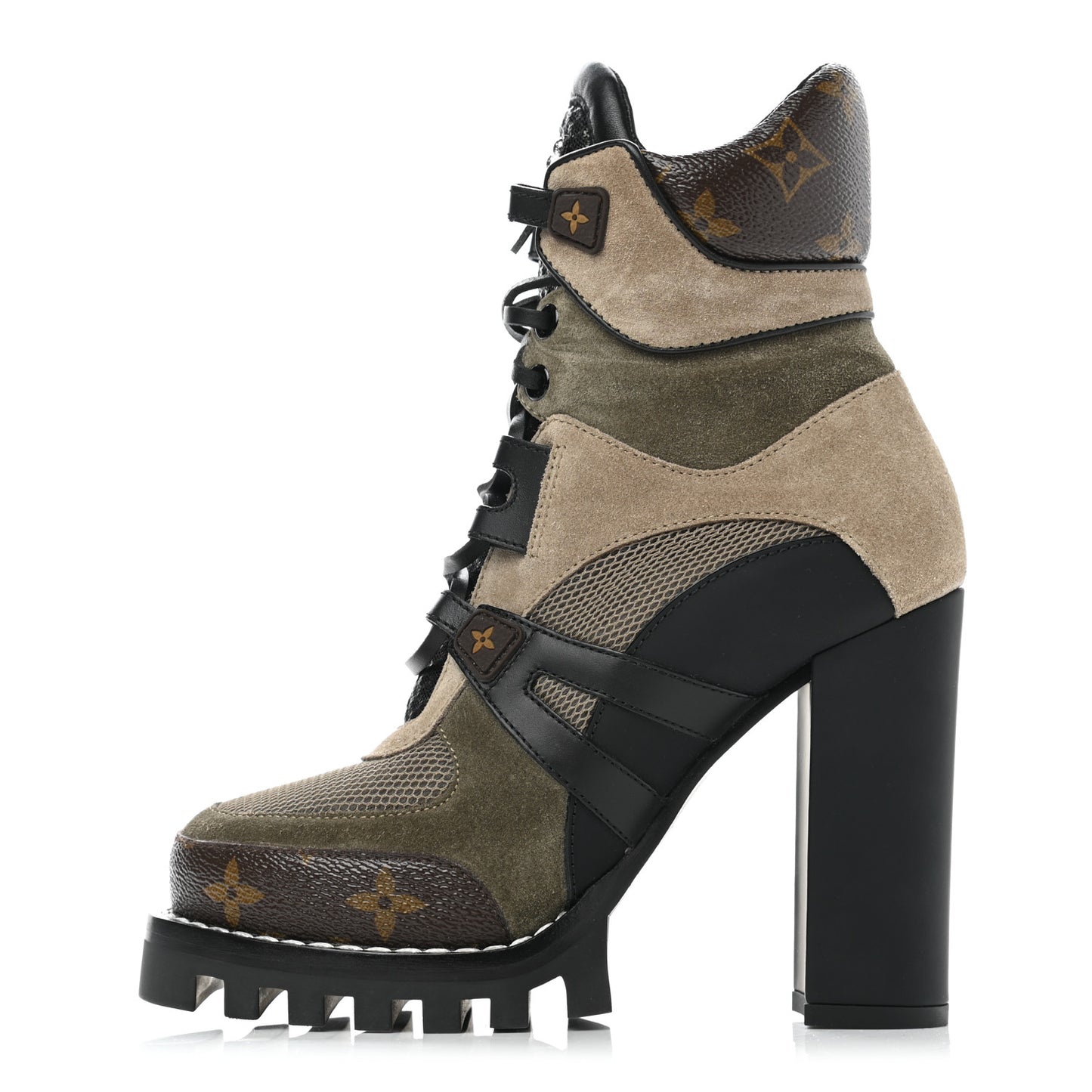 Suede Calfskin Monogram Star Trail Ankle Boots 36 Khaki