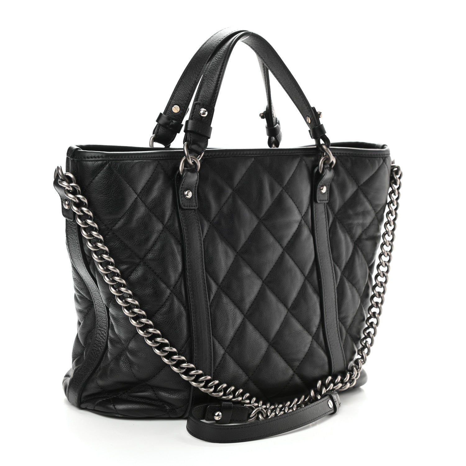 Chanel Calfskin Quilted Small Casual Riviera Tote Black 3 of 10