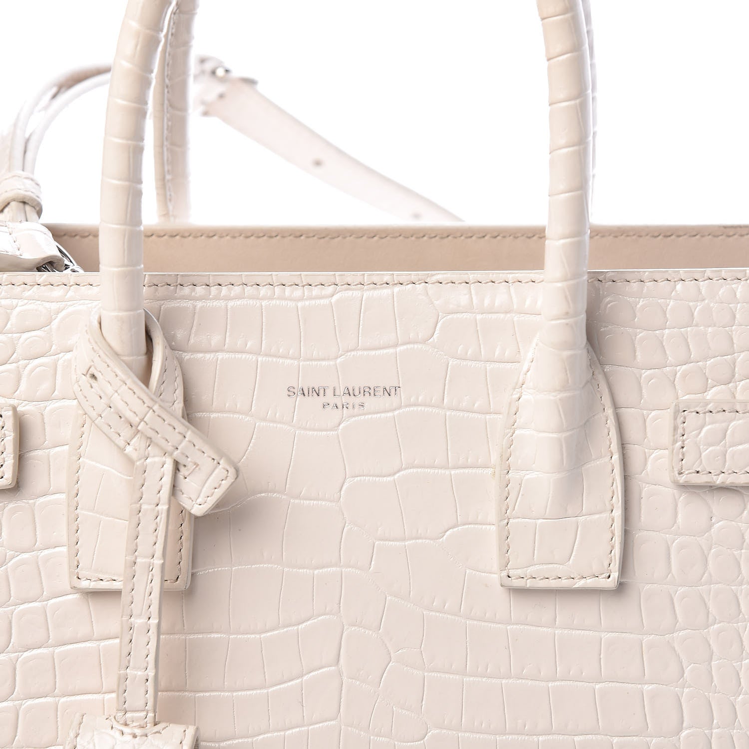 Saint Laurent Calfskin Crocodile Embossed Baby Sac De Jour Gris Perle 8 of 13
