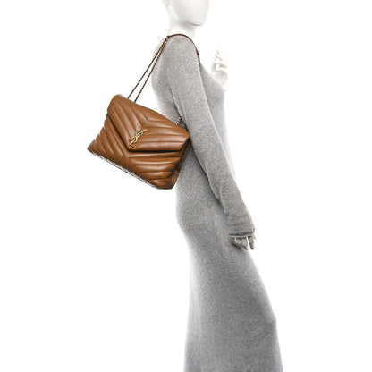 Saint Laurent Calfskin Y Quilted Monogram Medium Loulou Chain Satchel Dark Natural 2 of 10