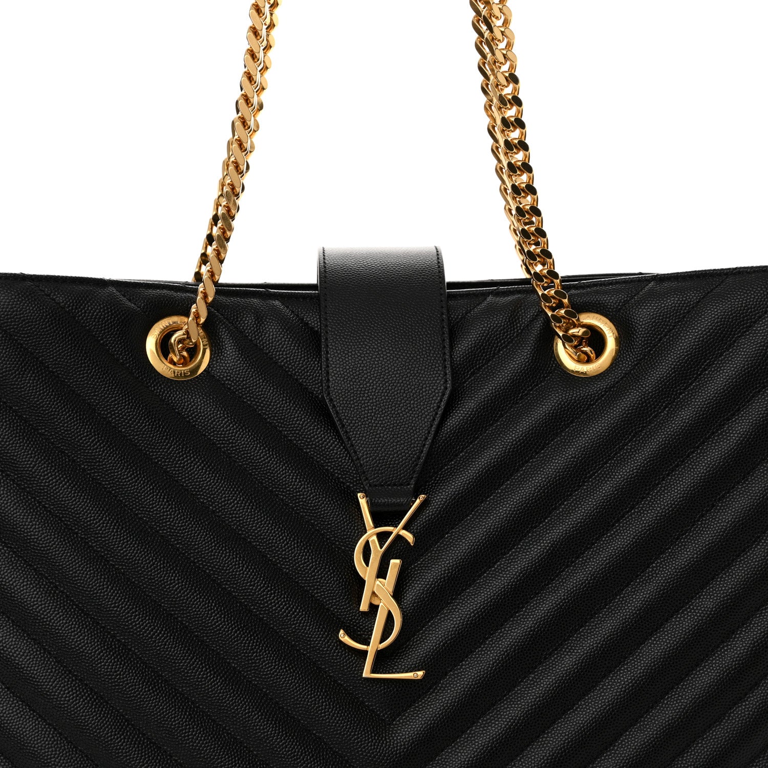 Saint Laurent Grain De Poudre Matelasse Chevron Monogram Shopping Bag Black 8 of 12
