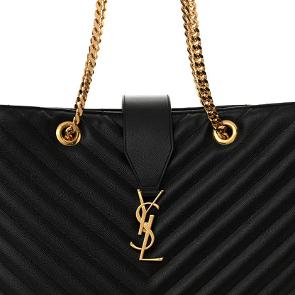 Saint Laurent Grain De Poudre Matelasse Chevron Monogram Shopping Bag Black 8 of 12