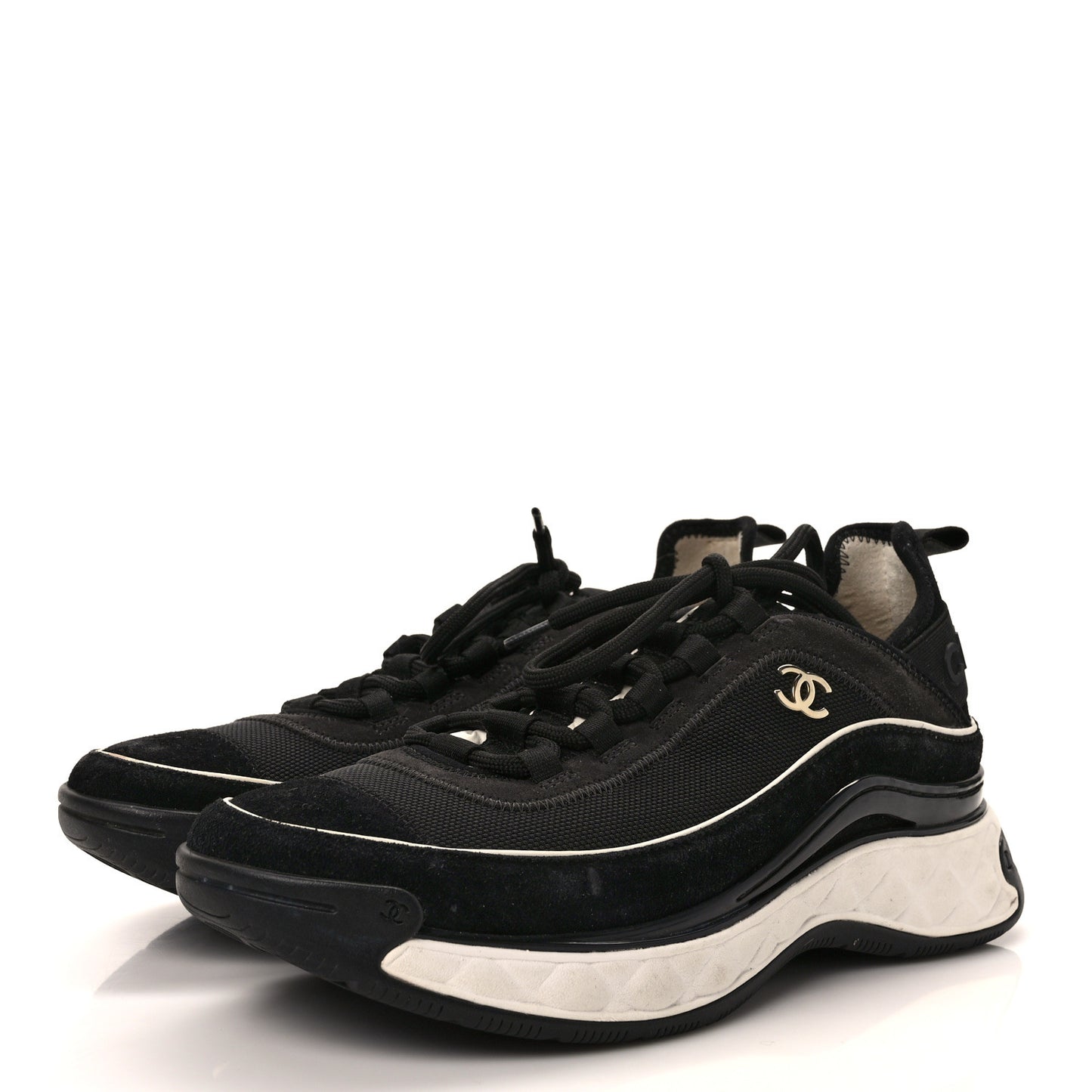 Velvet Calfskin Mixed Fibers CC Sneakers 39 Black