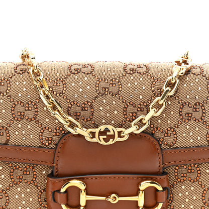 Gucci New Canvas Charisma Calfskin Crystal GG Monogram Mini Horsebit 1955 Shoulder Bag Camel Ebony 8 of 11