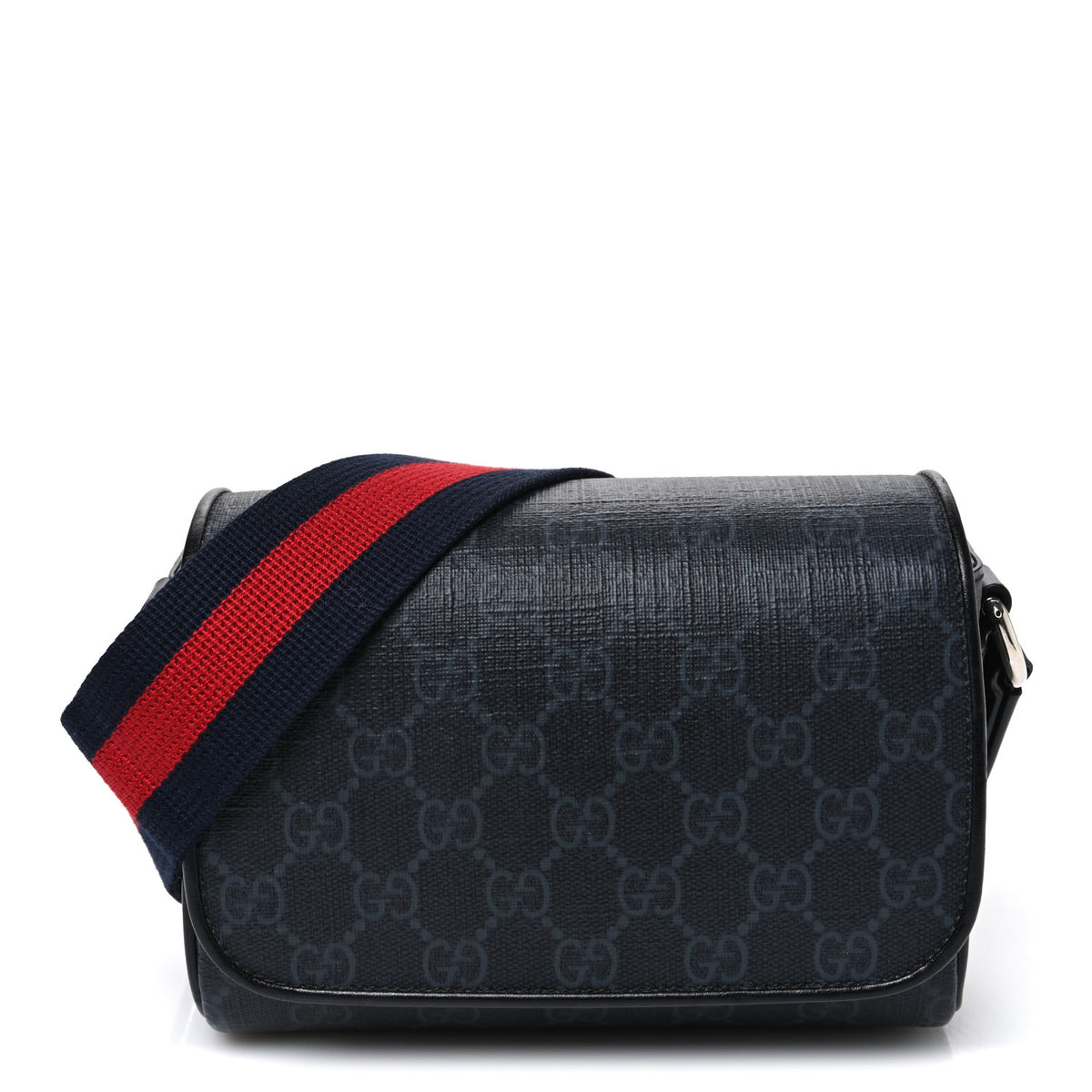 GG Supreme Monogram Web Mini Flap Messenger Black Grey