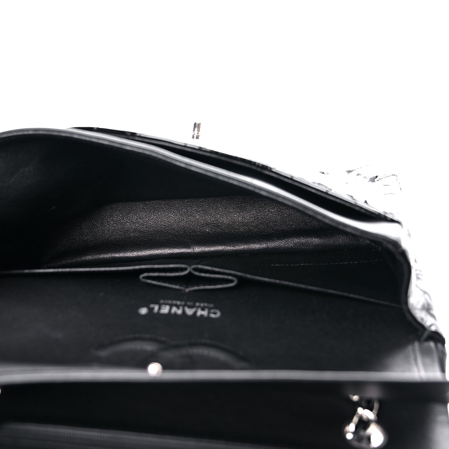 Patent Quilted Medium Double Flap Black