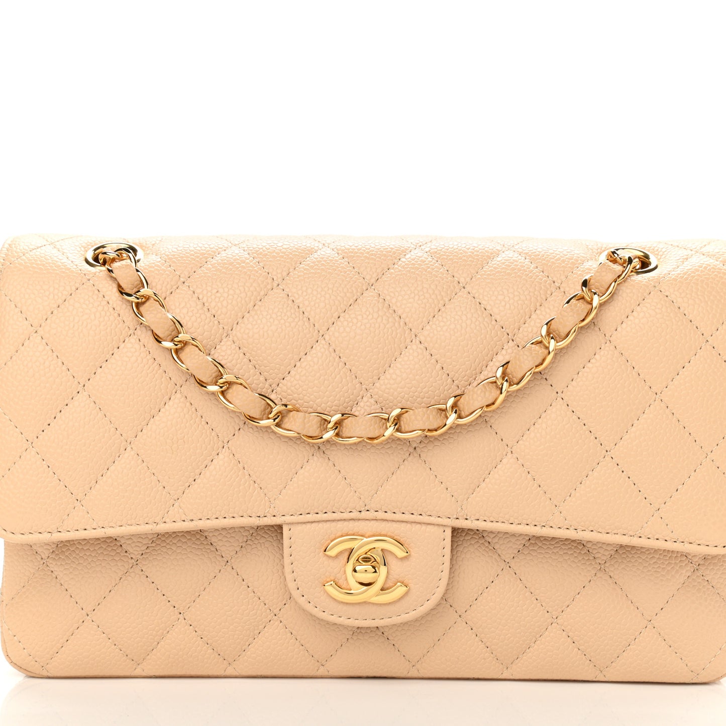 Caviar Quilted Medium Double Flap Light Beige