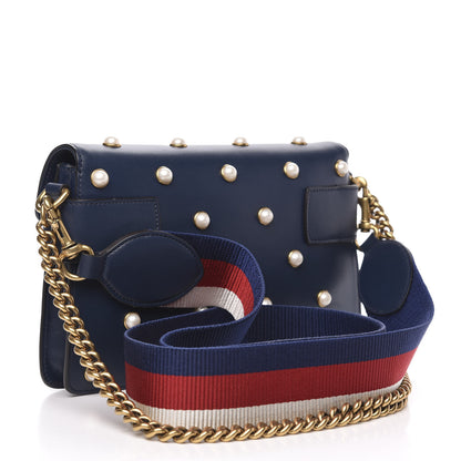 Gucci Nappa Pearl Studded Mini Queen Margaret Broadway Shoulder Bag Blue Agata 3 of 12