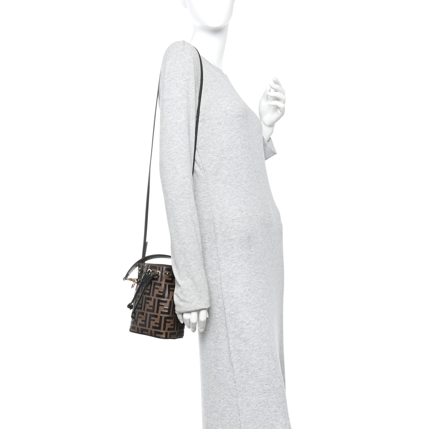 Vitello Liberty F is Fendi Bi-Color FF 1974 Embossed Mini Mon Tresor Bucket Bag Maya Black