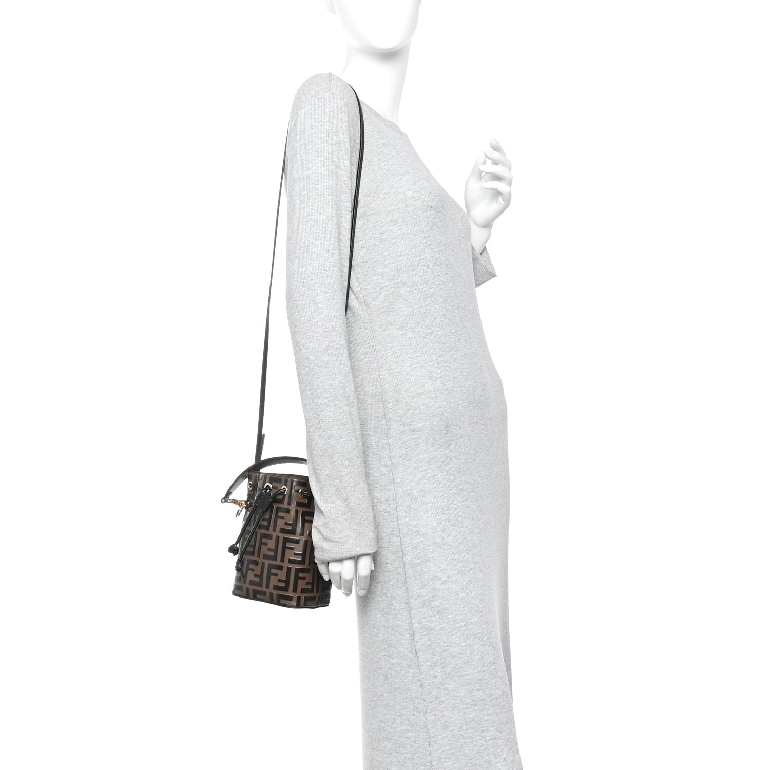 Fendi Vitello Liberty F is Fendi Bi-Color FF 1974 Embossed Mini Mon Tresor Bucket Bag Maya Black 2 of 12