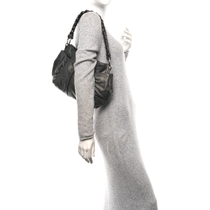Prada Royal Calf Pleated Hobo Grafite Mordore 2 of 9