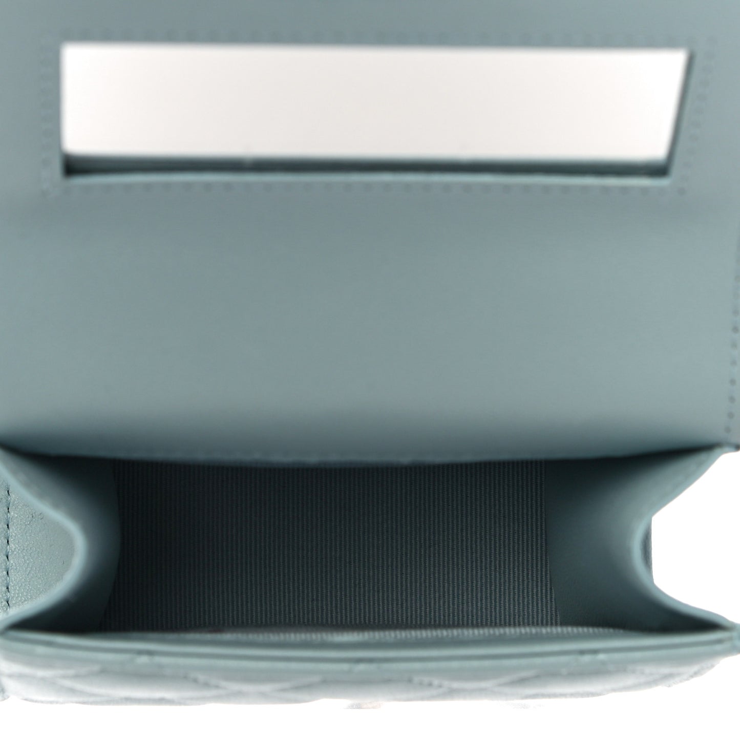 Lambskin Quilted Top Handle Clutch With Chain Light Blue