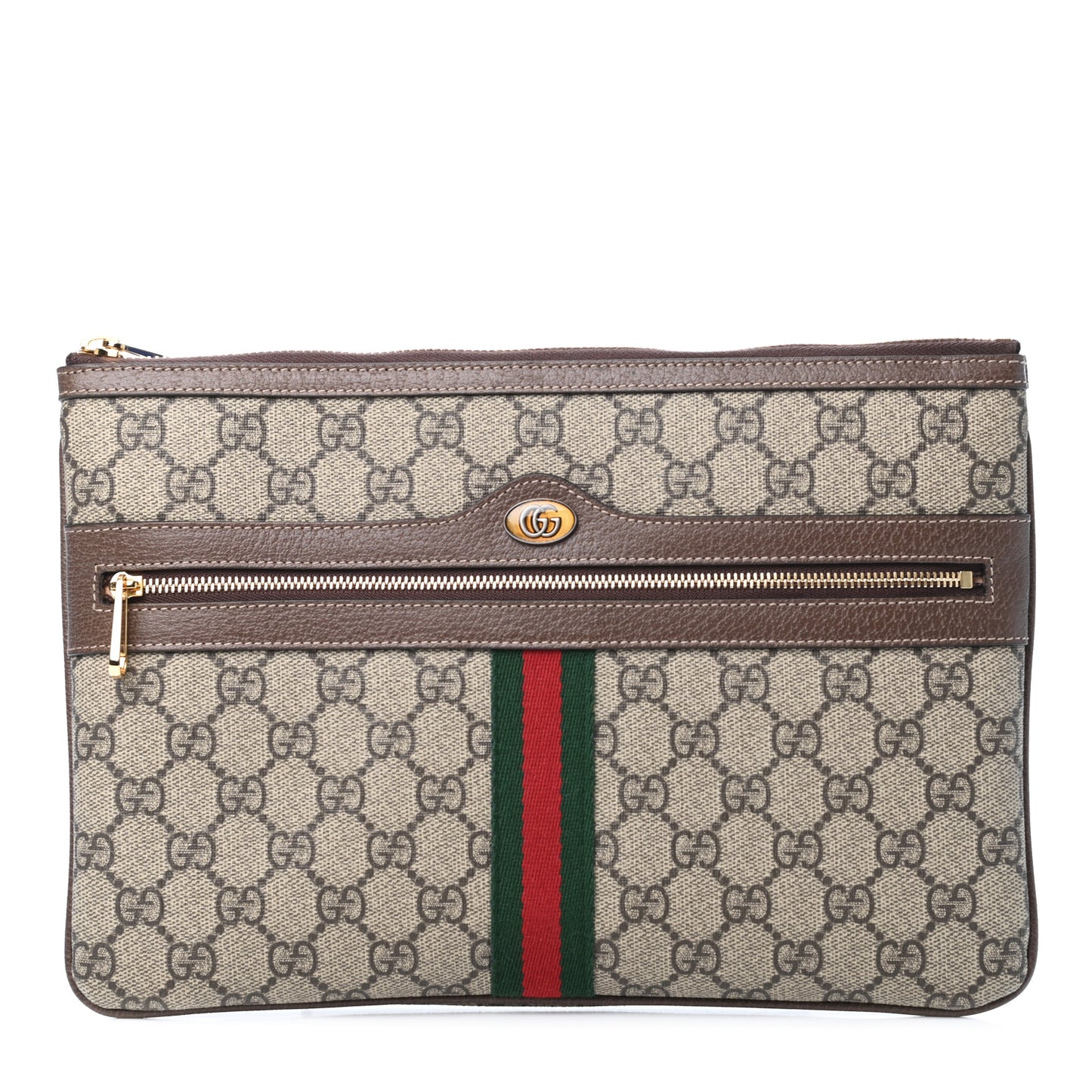 GG Supreme Monogram Large Ophidia Pouch Clutch Brown