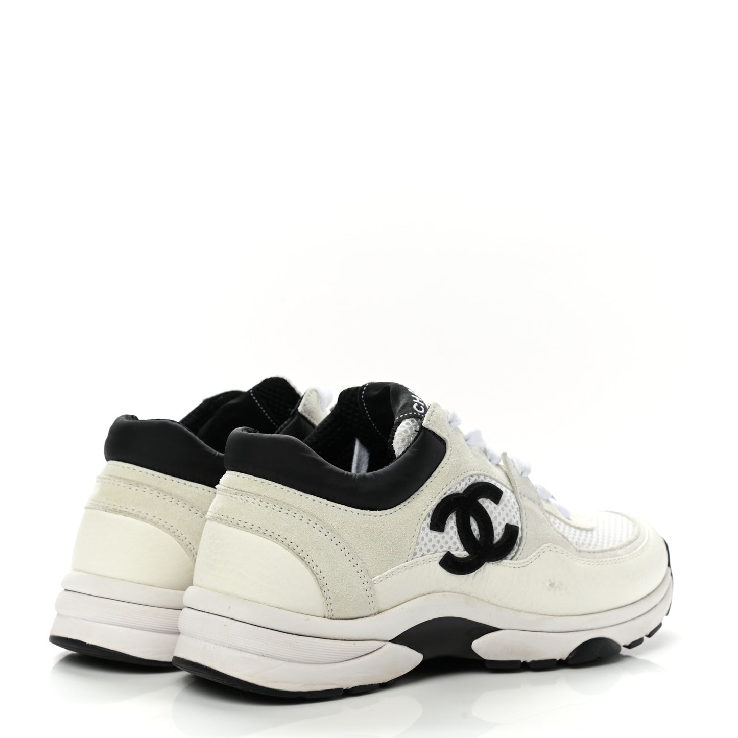 Mesh Suede Calfskin Grained Calfskin Womens CC Sneakers 36 White Black