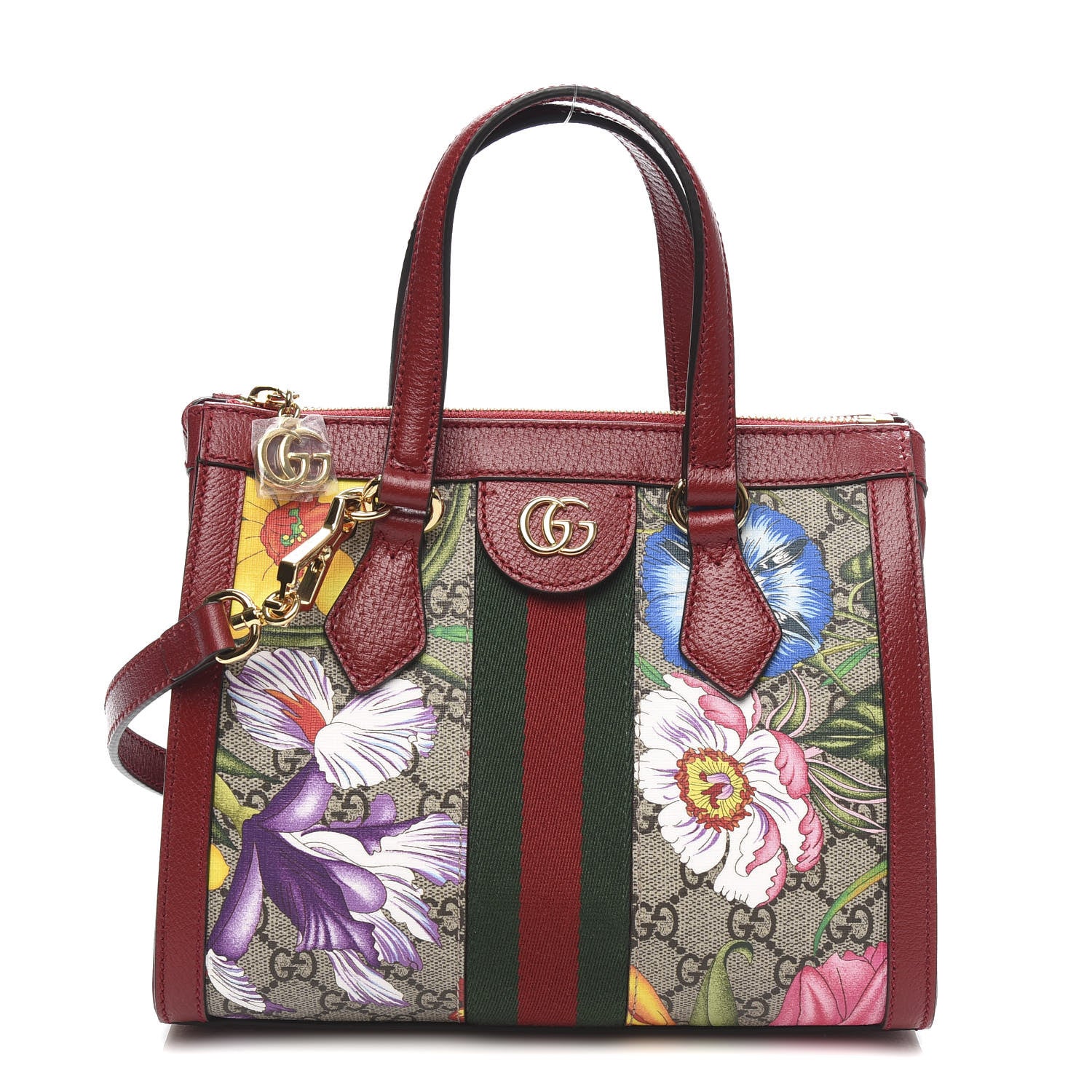 Gucci GG Supreme Monogram Flora Web Small Ophidia Tote Bag Red 1 of 10