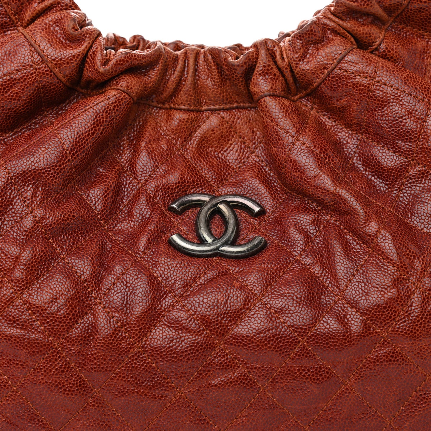 Caviar Quilted Chain Drawstring Hobo Red