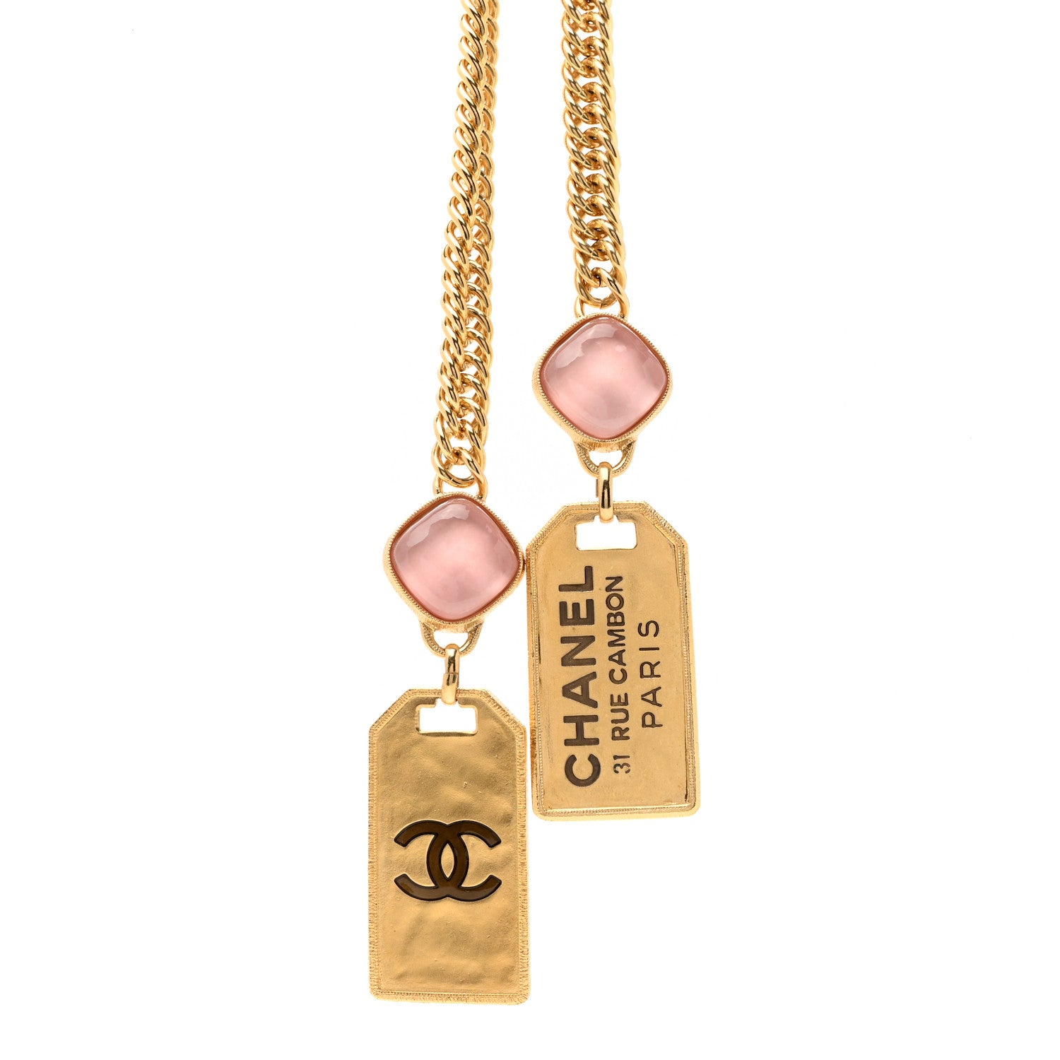 Chanel Metal CC Tags Pendant Choker Gold Pink 4 of 6
