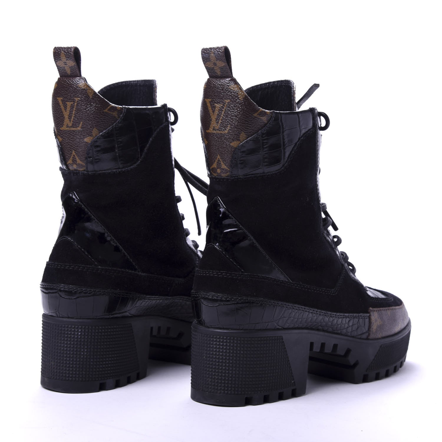 Louis Vuitton Suede Calfskin Monogram Laureate Platform Desert Boots 37 Black 4 of 10