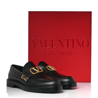Valentino Garavani Calfskin Mens VLogo Roman Stud Loafers 44 Black 9 of 9