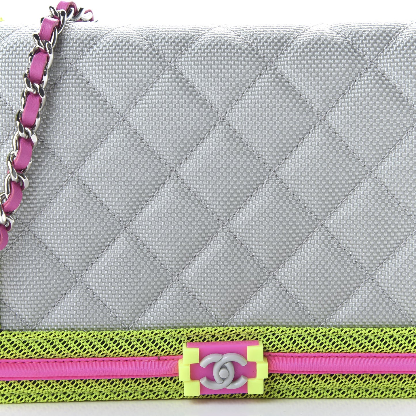 Canvas Quilted Fluo Boy Wallet On Chain WOC Dark Grey Fuchsia Green