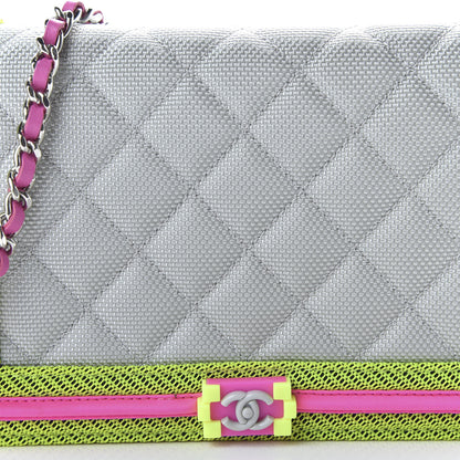 Chanel Canvas Quilted Fluo Boy Wallet On Chain WOC Dark Grey Fuchsia Green 9 of 10