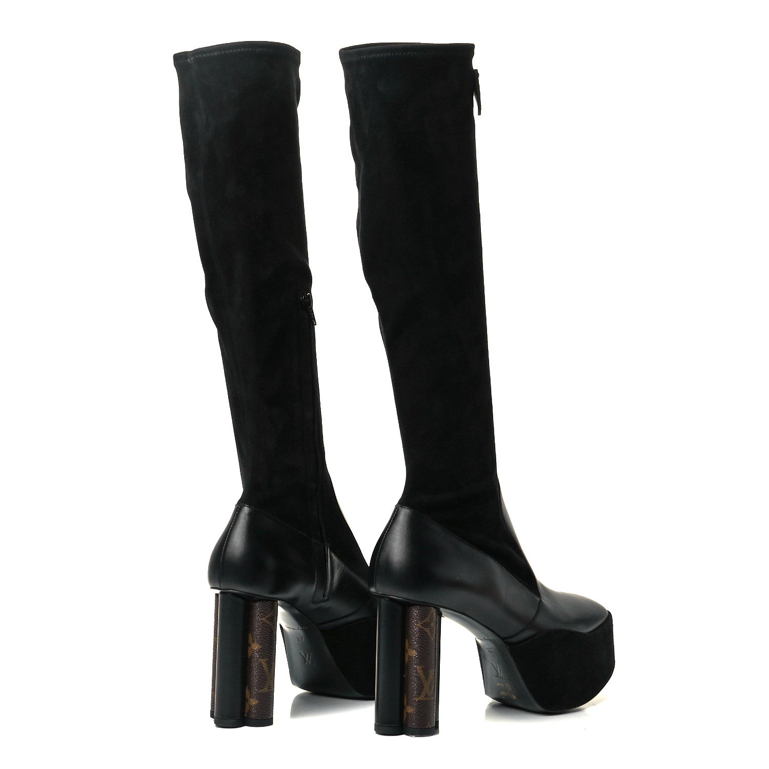 Louis Vuitton Suede Calfskin Monogram Podium Platform Thigh Boots 37 Black 4 of 6