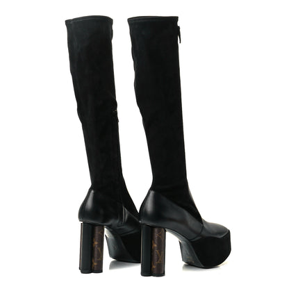 Louis Vuitton Suede Calfskin Monogram Podium Platform Thigh Boots 37 Black 4 of 6