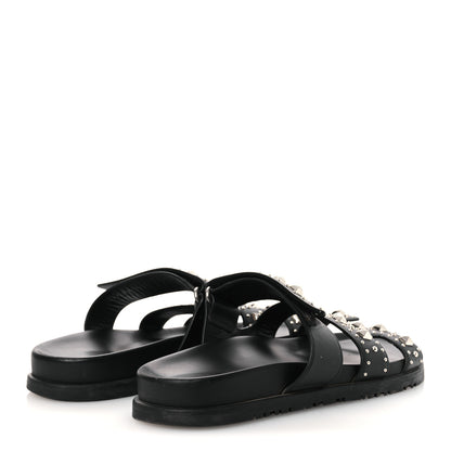Hermes Calfskin Medor Studded Womens Chypre Sandals 38.5 Black 5 of 13