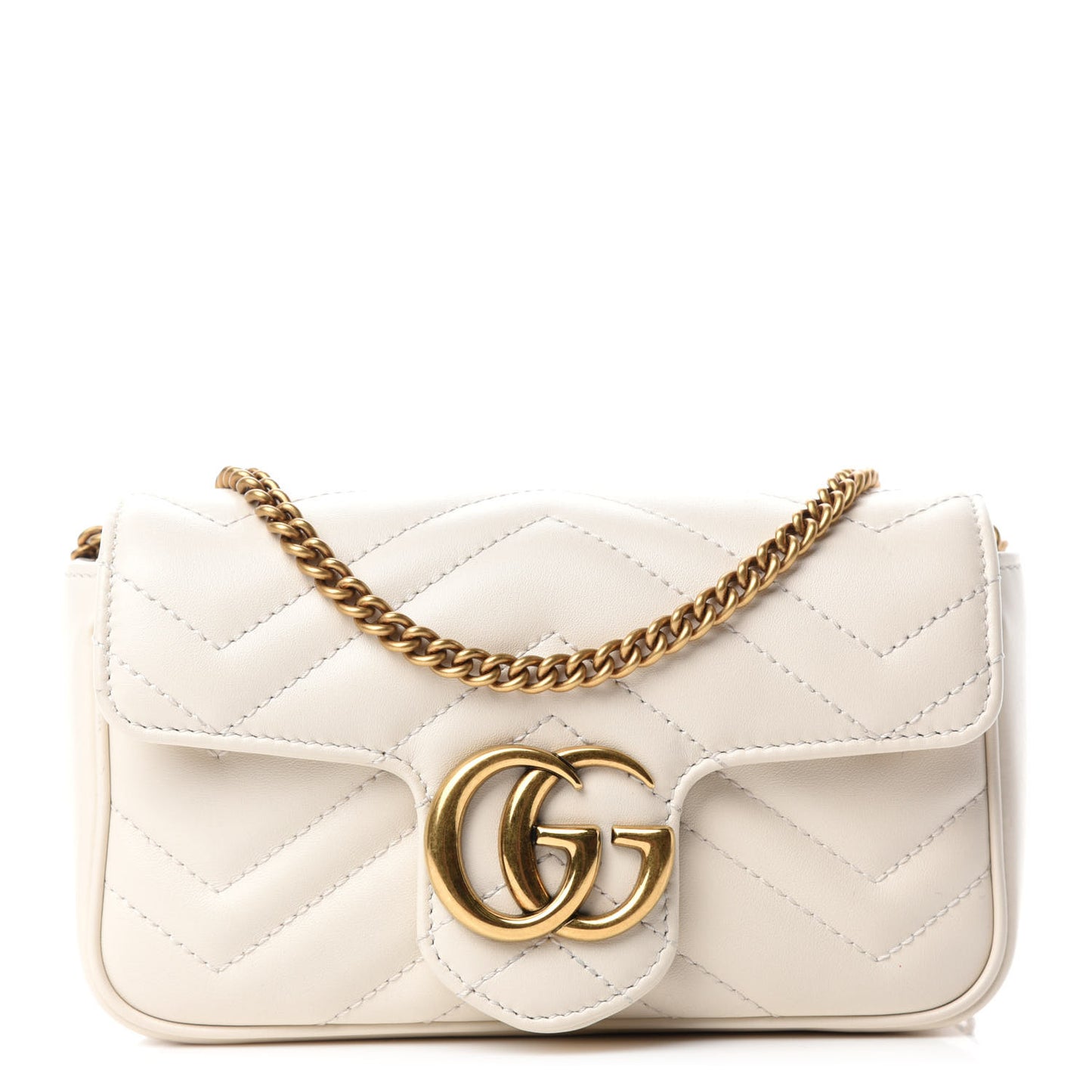 Calfskin Matelasse Super Mini GG Marmont Shoulder Bag White